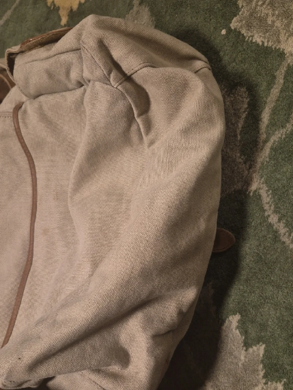 L.L. Bean Canvas Messenger Bag in Cream with Tan Leather Trim